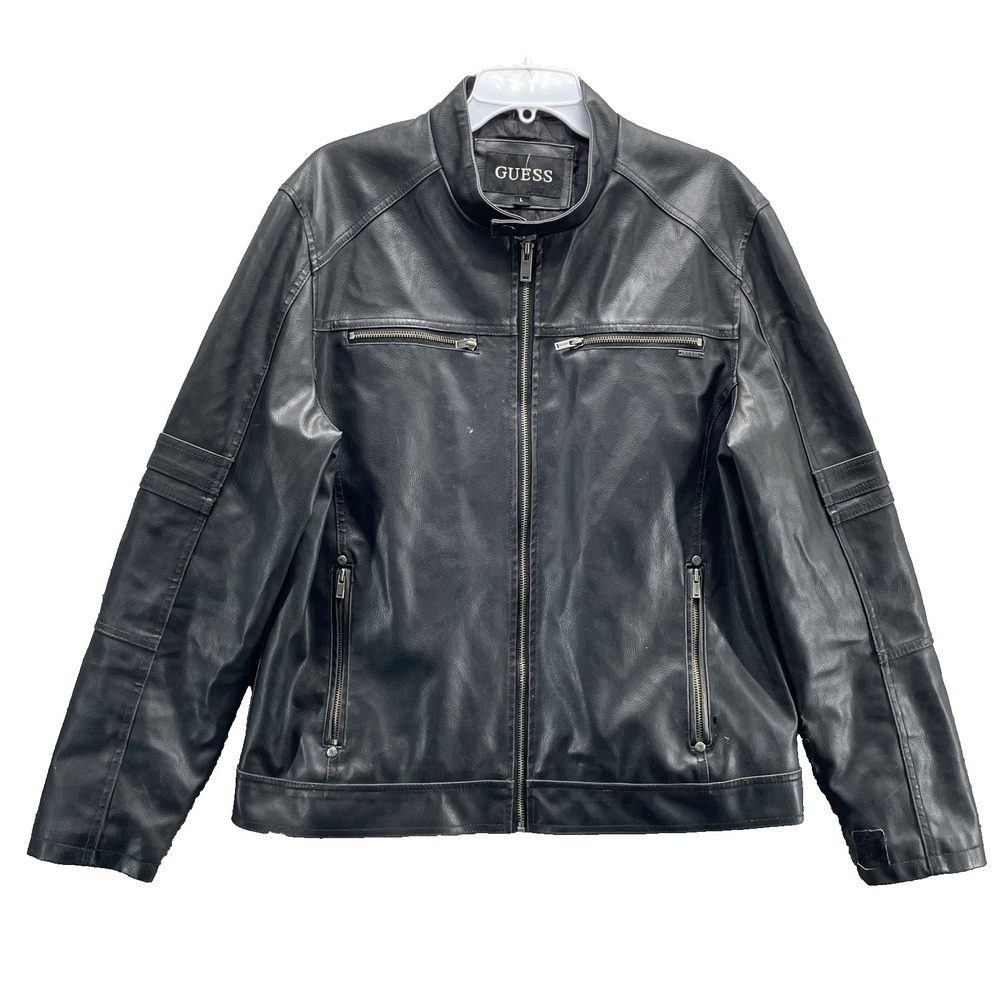 VTG Guess Vegan Leather‎ Moto Jacket Large Biker Streetwear Grunge Y2K 90s Rock